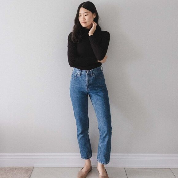 NWT EVERLANE THE CURVY 90'S CHEEKY JEAN IN MEDIUM BLUE NO DISTRESSING SIZE 27 - Picture 1 of 9